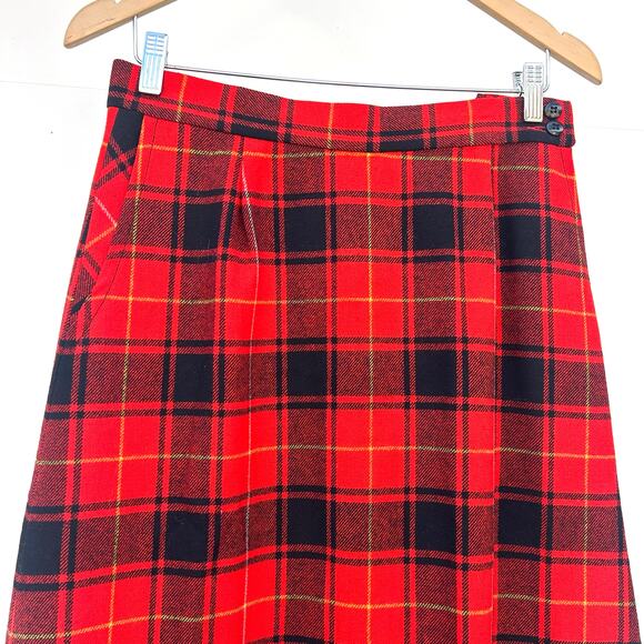 Vintage Pendleton Red Tartan Plaid Wool Maxi Skirt Red 1980s A-Line Size 14 - Picture 4 of 7